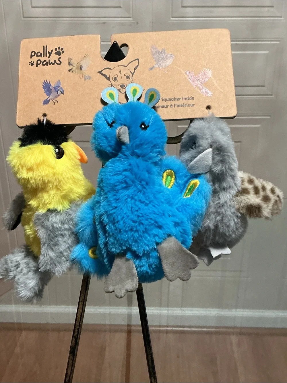 DOG Toy Set/3 Birds Squeaker & Crinkle  Yellow Blue & Grey 6.5